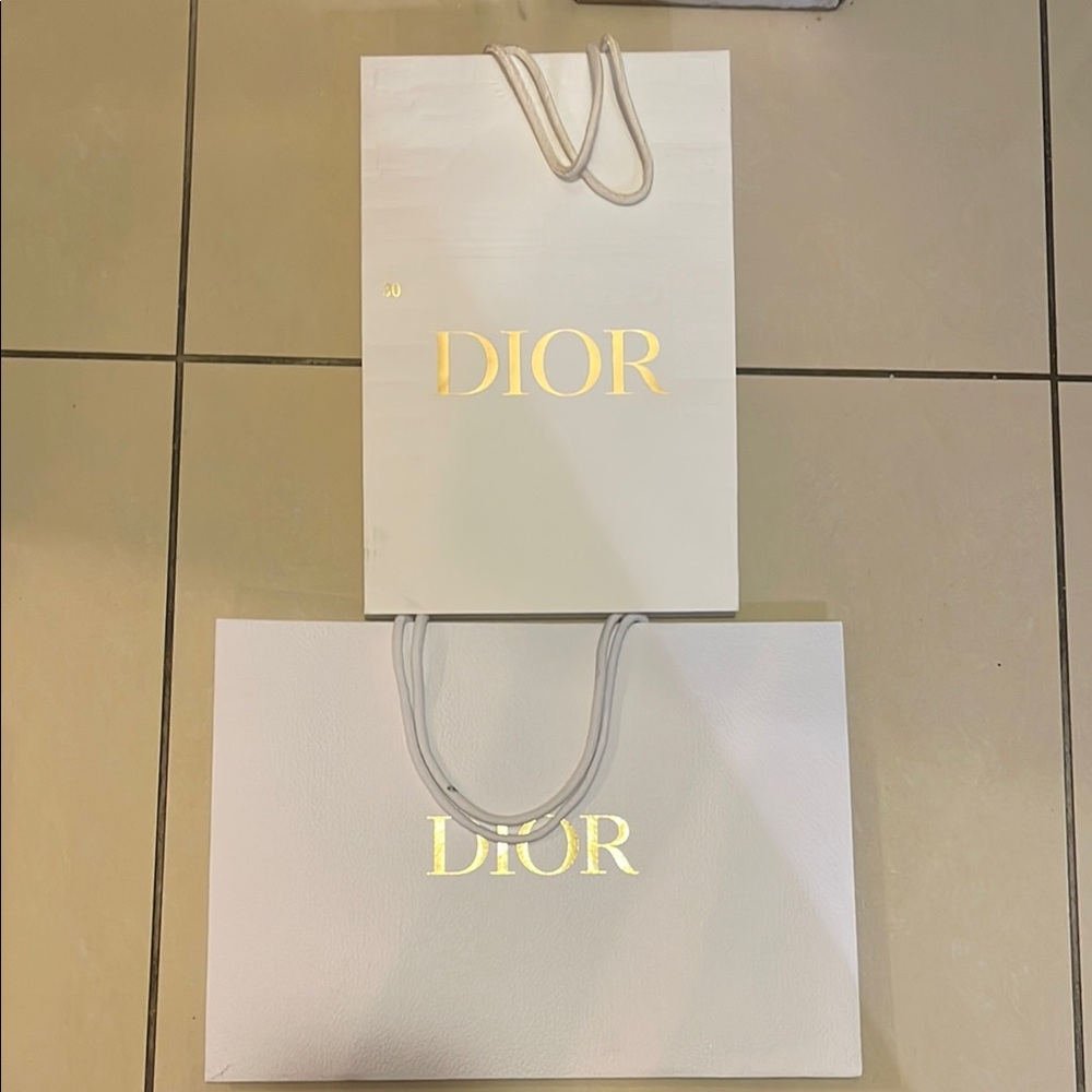 Dior White Luxury Shopping Bag with Gold Logo